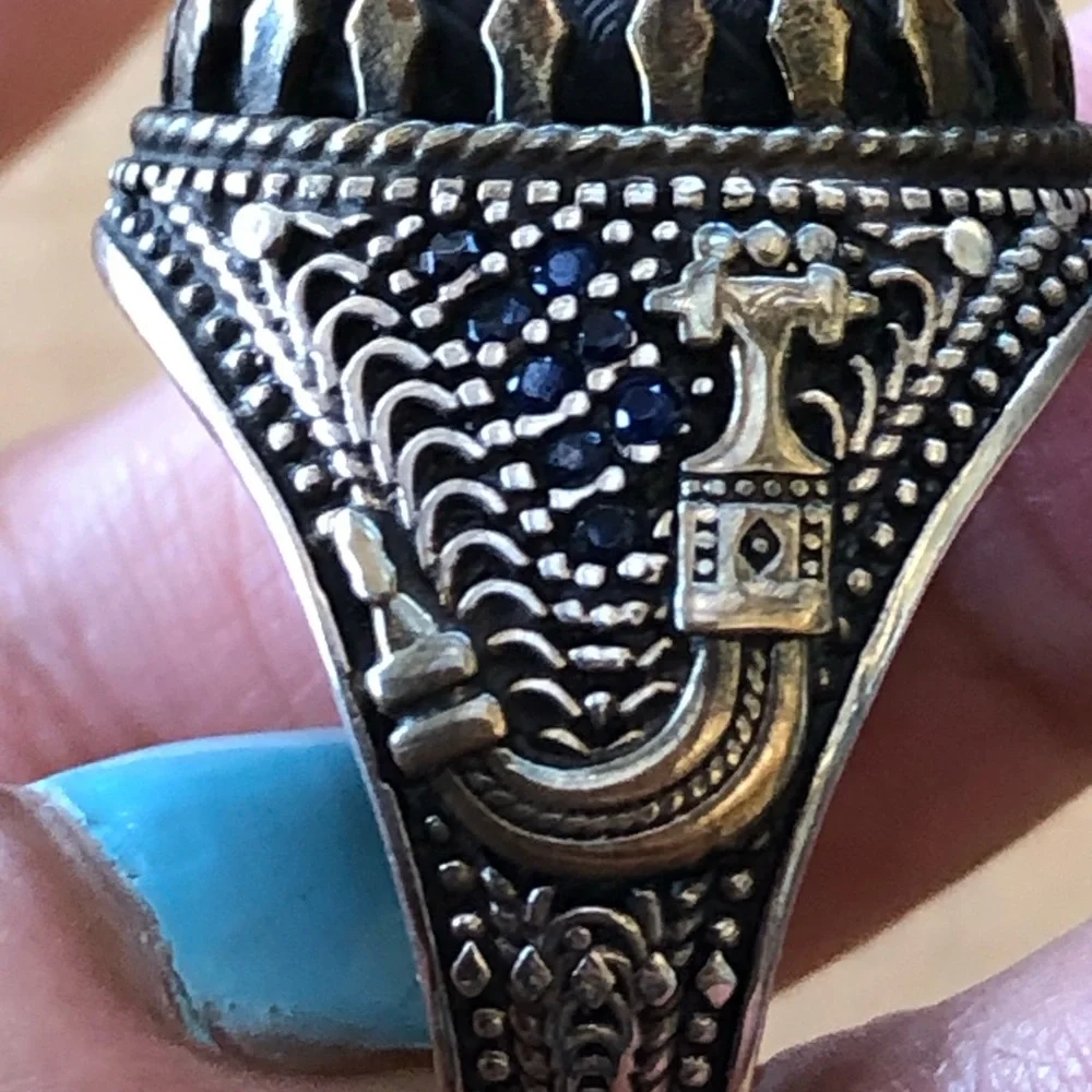 Men’s Sterling Striped Agate Ring Made In Turkey Blue Stones Size 10 Handmade